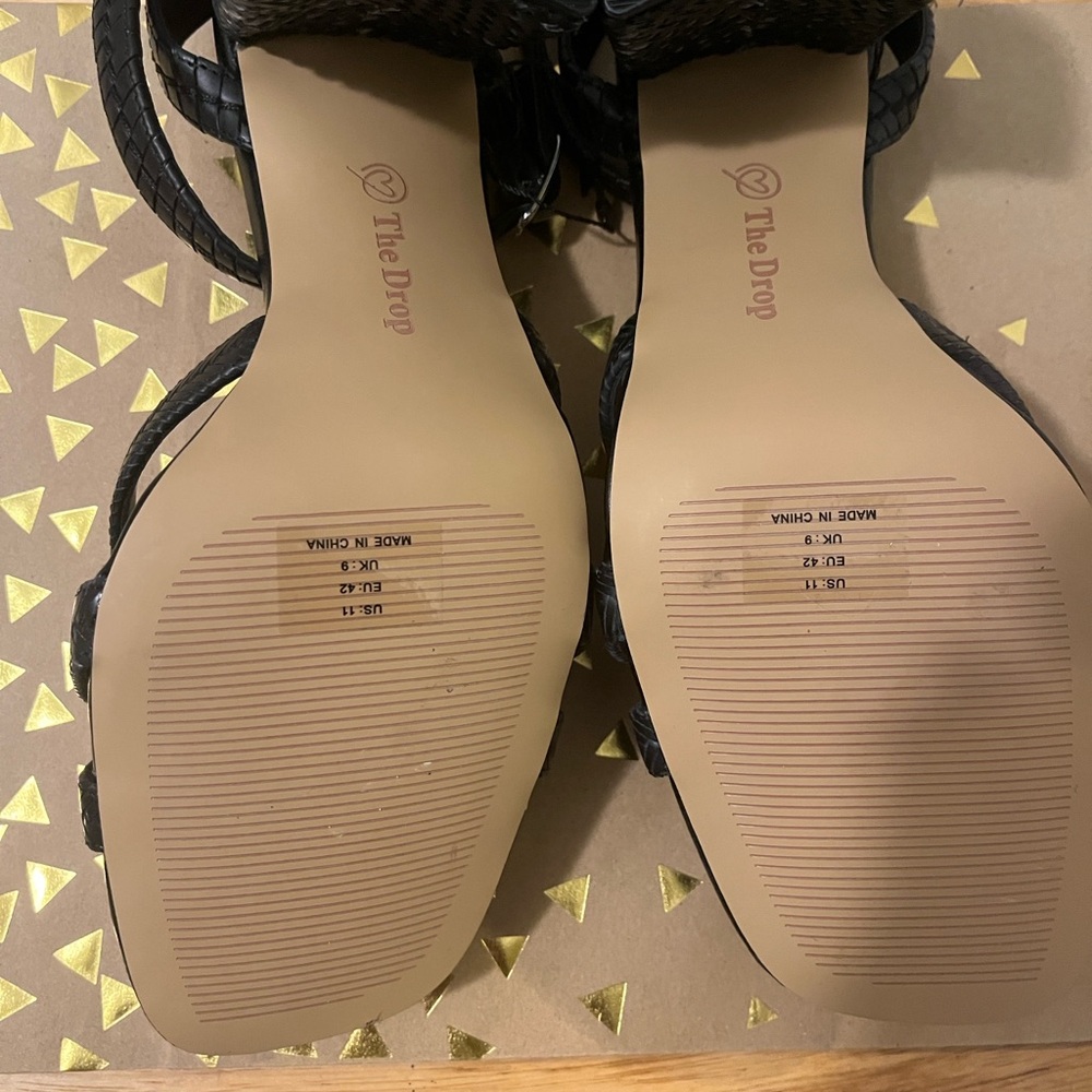 (The Drop) Black Strappy Heels 4 inch wedge heel - Picture 3 of 7